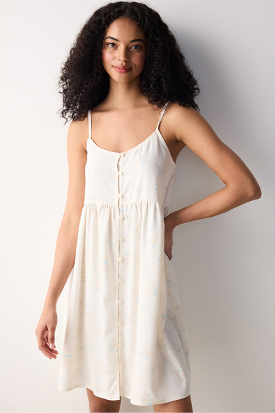 Penti Floral Buttoned Beyaz Elbise