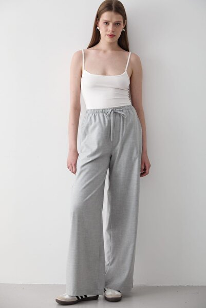 JASTE Γυναικείο ελαστικό στη μέση, φαρδύ πόδι παντελόνι palazzo ΓΚΡΙ