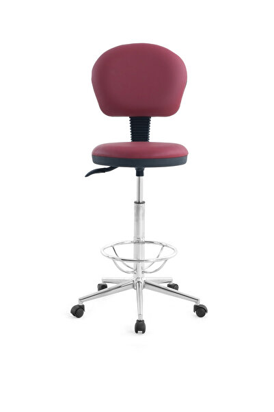 ofiscombin Döner Tekerli Metal Ayak Arkalıklı Yüksek Bar Tabure Sandalyesi