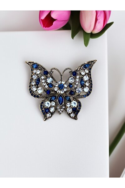 FAYRA ACCESSORIES Zirkon Taşlı Kelebek Figürlü İğne Yaka Broş