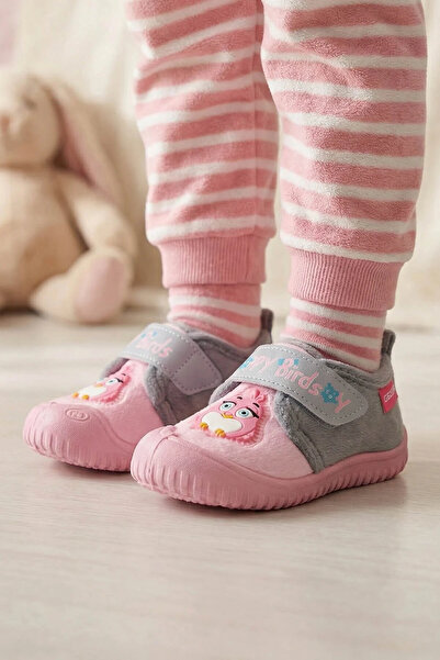 GEZER Kışlık Cırtlı Ayarlanabilir Rahat Taban Happy Birds Bebe Kız Panduf Aya...