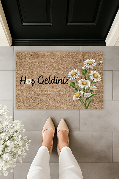 Dormot Home Dekoratif Modern Dijital Baskı Papatya Çicek Desen Kapı Önü Paspa...