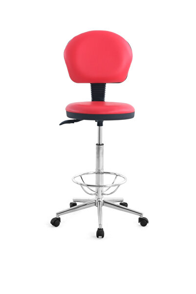 ofiscombin Döner Tekerli Metal Ayak Arkalıklı Yüksek Bar Tabure Sandalyesi