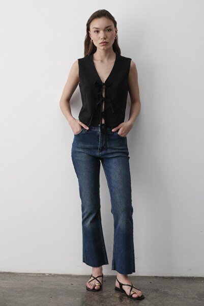 JASTE Kadın Bağlamalı Keten Yelek