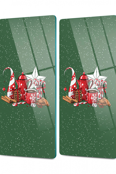 Decovetro طاولة قهوة زجاجية منقوشة باللون الأخضر للعام الجديد - طقم مكون من ق...