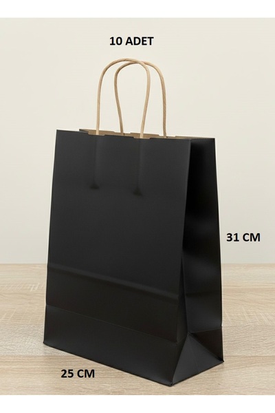 e Erta Siyah Renkli Kraft Çanta 25x31 Cm 10 Adet Hediye Poşeti , Hediye Paket...