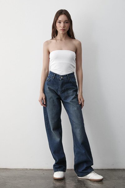 JASTE Kadın Yüksek Bel Geniş Paça Jean Pantolon