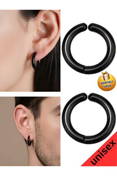 Piercing Market Steel & Silver Unisex Black Compression Fake Steel Hoop Earri...