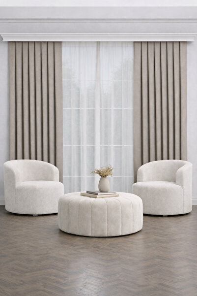 PerdeYap1980 Taş Rengi Ada Fon Perde Tek Kanat 1/3 Sık Pile