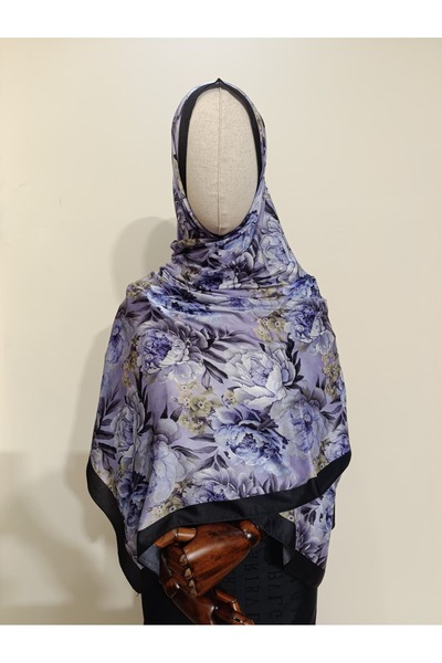 Esima Butik شال ناعم باللون الأرجواني/الأزرق الداكن بنقشة الزهور