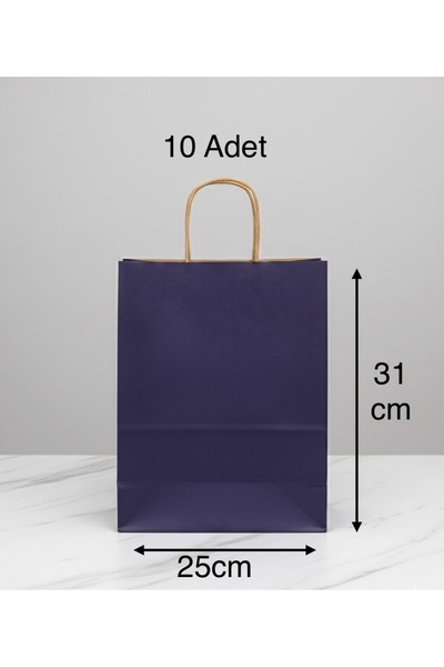 e Erta Lacivert Renkli Kraft Çanta 25x31 Cm 10 Adet Hediye Poşeti , Hediye Pa...