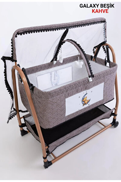 TURHANBEBE bebek çeyiz seti GALAXY Keten Kumaş Anne Yanı Cibinlikli Beşik