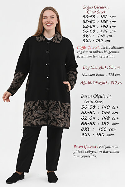 Laden Triko Çelik Örgü Kadın Büyük Beden Uzun Kalın Kışlık Siyah Hırka Anne Kap