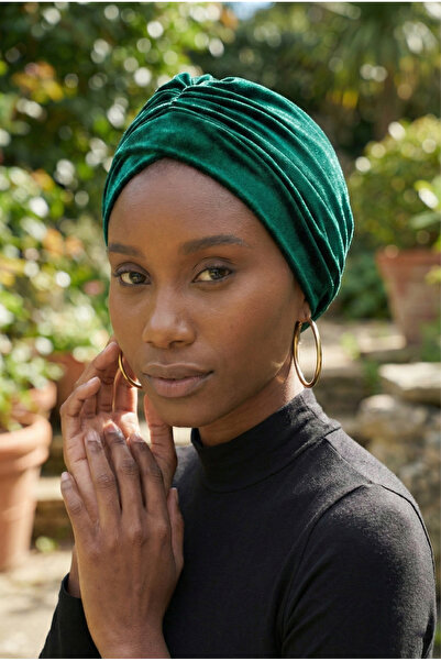 fidan bone Kadife Kardelen Astarlı Yeşil Hazır Türban Tesettür Bone Medikal K...