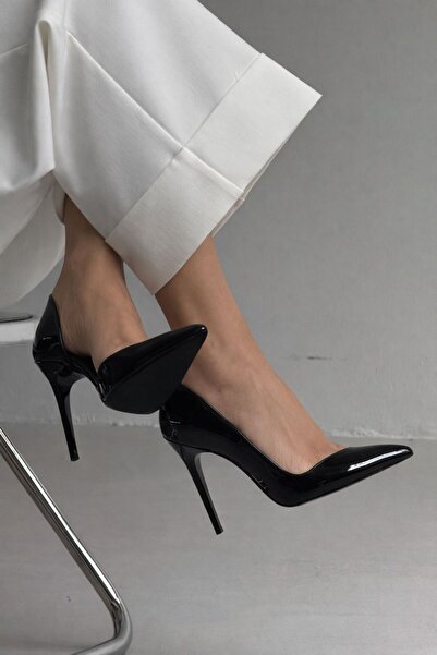 AYAKKABI PRENSİ Swag Black Patent Leather 10 cm Women's Stiletto, High Heels