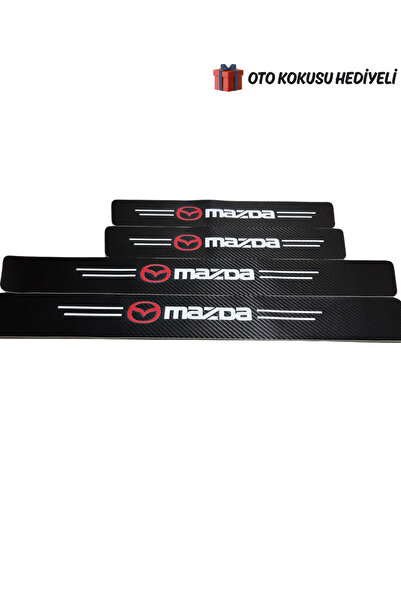 Autowise Mazda Logolu Karbon Kapı Eşiği Koruyucu Bant Folyo 4'lü Set
