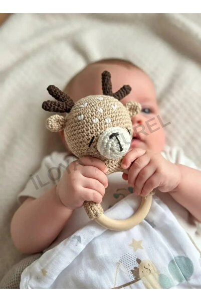 İloya Naturel Geyik Amigurumi El Örgüsü Çıngırak Oyuncak