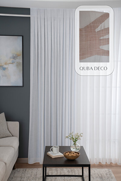 QUBA DECO Aesthetic Modern Flaming Textured Pleated Tulle Curtain Living Room...