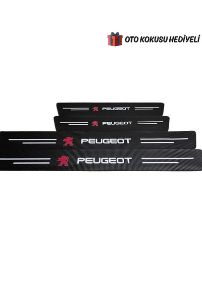 Autowise Peugeot Logolu Karbon Kapı Eşiği Koruyucu Bant Folyo 4'lü Set