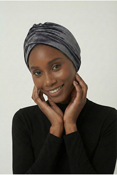 fidan bone Kadife Kardelen Astarlı Füme Hazır Türban Tesettür Bone Medikal Ku...