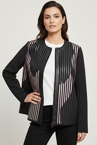 Deriderim سترة نسائية من الجلد الطبيعي مطبوعة باللون الأبيض والأرجواني والأسو...