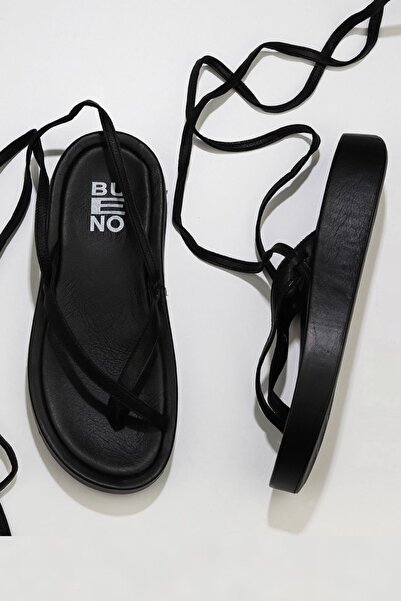 Bueno Shoes Γυναικεία δερμάτινα πέδιλα σανδάλια σε μαύρο χρώμα - 01wu4610