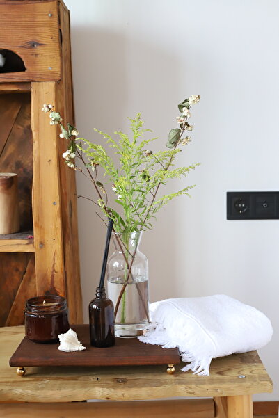 Akayev طبق تقديم خشبي مقاس 34x23 سم - مزين بالخرز الذهبي، زاوية القهوة