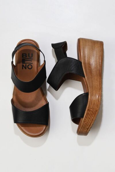 Bueno Shoes Δερμάτινα γυναικεία πέδιλα με τακούνι σε μαύρο χρώμα Khv-μπεζ - 0...