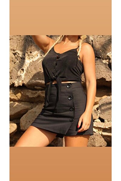 KAROL Siyah Düğmeli Şort Etek