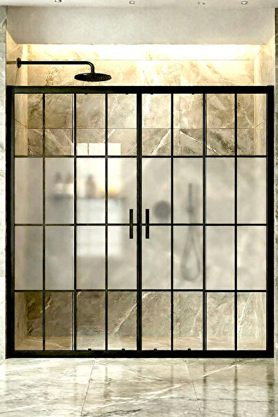 Durul Duşakabin Ön Cephe 5mm Siyah Çizgi Ortası Buzlu Yükseklik 190cm