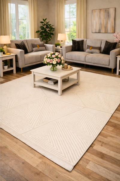 GÜMÜŞSUYU Rustic 17138 Modern Bej Halı - Leke Tutmaz Antialerjik Salon ve Oda...