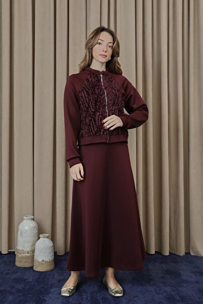 Puane Жіночий комплект з курткою на блискавці з мереживними деталями - 14385T...