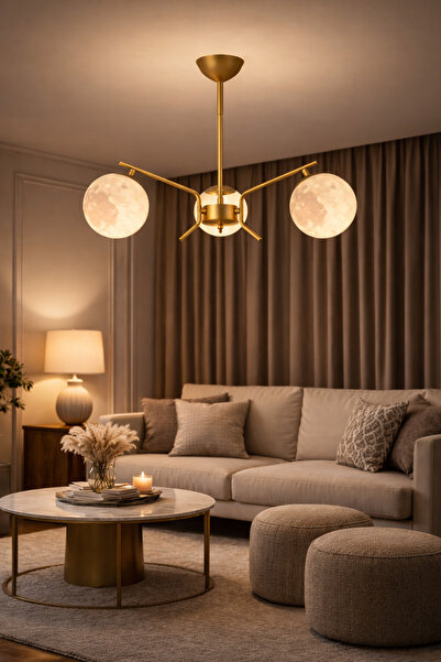 ESSLİGHT Tutku 3’lü Eskitme Sarkıt 3 Boyutlu Başlıklı Modern Salon Mutfak Yat...