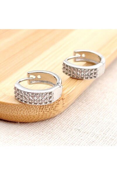 Siya Silver Special Series Zircon Stone Perforated Non-Tarnish Steel Hoop Ear...