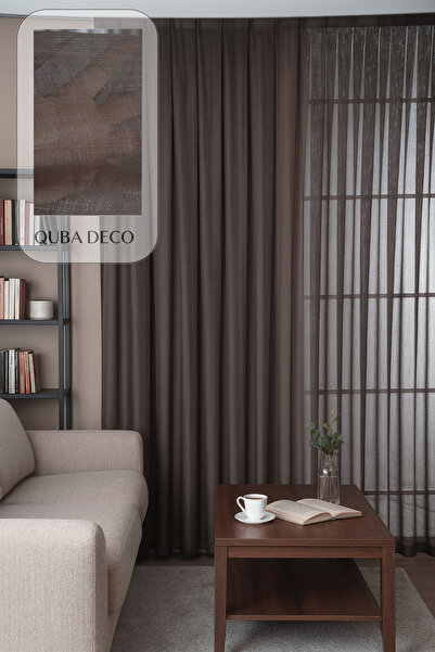 QUBA DECO Estetik Modern Flamlı Dokulu Pileli Tül Perde Salon Oturma Odası Ya...