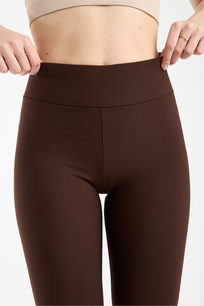 MRS.MODA Γυναικείο καφέ χειμερινό κολάν επένδυση fleece ψηλόμεσο εφέ σύσφιξης