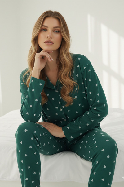 ELİTOL Pamuklu Likralı Düğmeli Pijama Takım