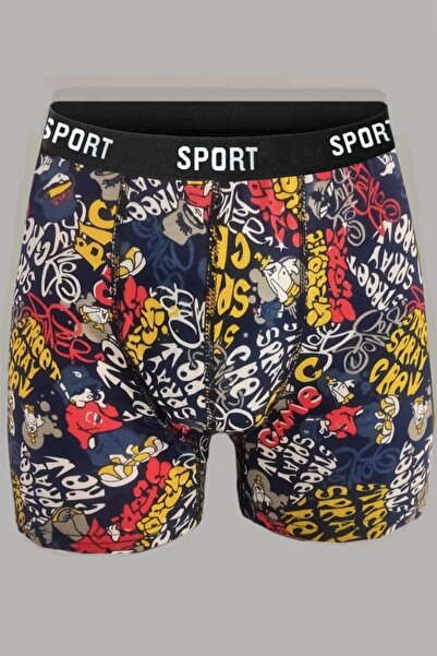 DeeAn Desenli Düz Karışık Erkek 7'li Paket Pamuklu Likralı Boxer