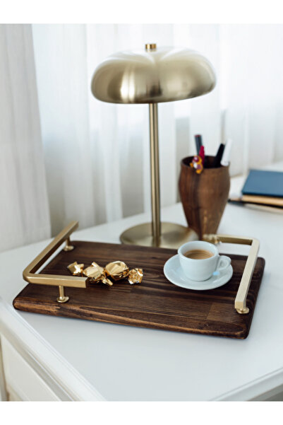 Akayev صينية خشبية بتصميم L ذهبي مطفي مقاس 30x20 سم