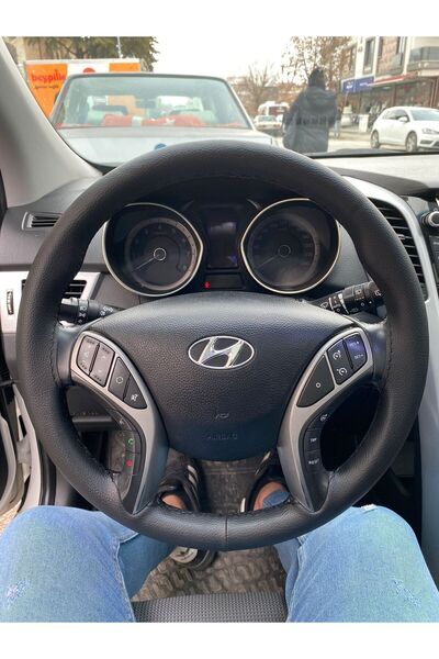 HASBAY Dikişli Direksiyon Kılıfı Damarlı Deri Siyah Dikişli Hyundai Ix35 İçin