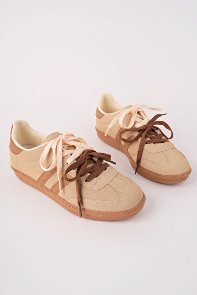 MUGGO TAUPE Çift Bağcıklı Günlük Kadın Sneaker Spor Ayakkabı