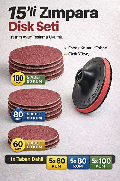TITEX 115 mm Cırtlı Zımpara Disk Seti 15’li (5x60 / 5x80 / 5x100 Kum) – Avuç ...