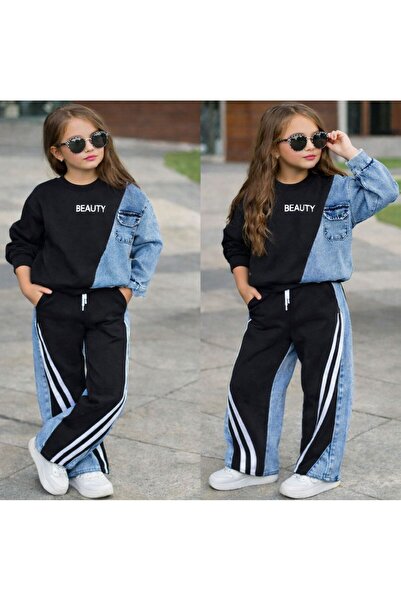 KOKOŞ BEBEK Set pentru fete cu design modern cu detaliu din denim - 5/14 ani ...