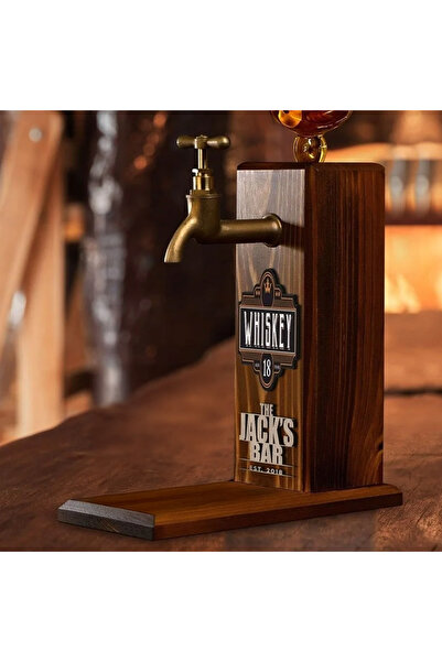 Bk Gift Kişiye Özel Kabartma Isimli Musluklu Doğal Ahşap Içki Standı, Home Bar, Viski Çeşmesi, Içece