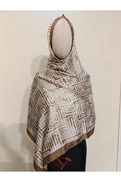 ESİMA Kare Desenli Yağ Yeşili/Bej Pamuksu Şal