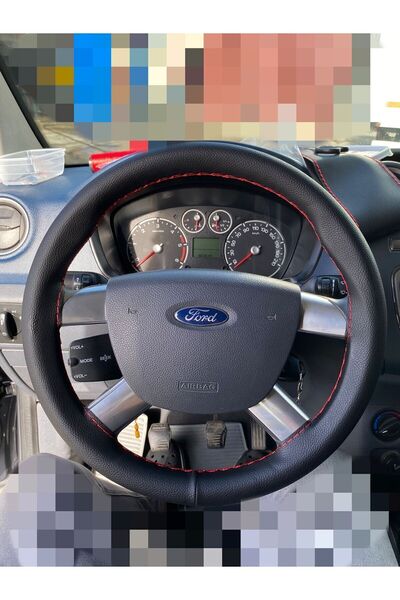 HASBAY Dikişli Direksiyon Kılıfı Damarlı Deri Kırmızı Dikişli Ford Transit İçin