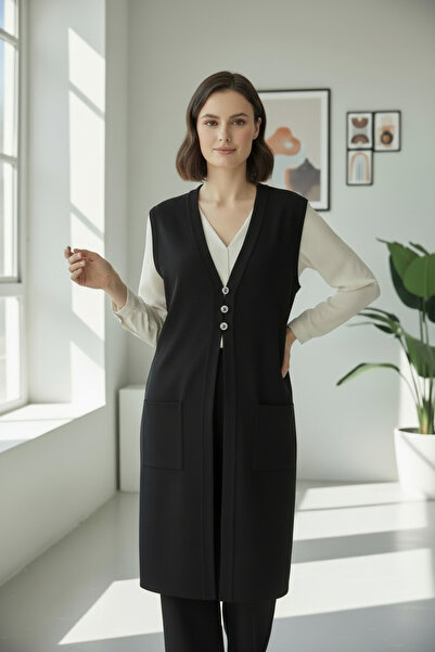 ENDAMIM Plus Size Boat Neck Sleeveless Buttoned Mom Vest Double Pockets Mediu...