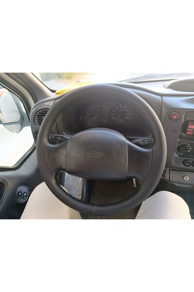 HASBAY Dikişli Direksiyon Kılıfı Damarlı Siyah Deri Siyah Dikişli Ford Transi...