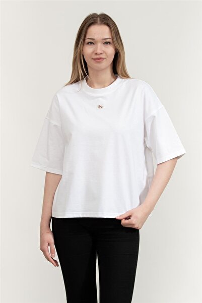 Calvin Klein Ss Woven Label Oversized Tee Kadın Bisiklet Yaka T-Shirt