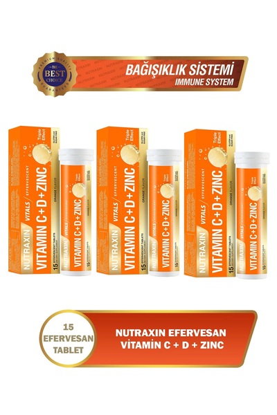 Nutraxin Effervescent - Vitamin C-D-Zinc 15 Tablets 3 Pieces